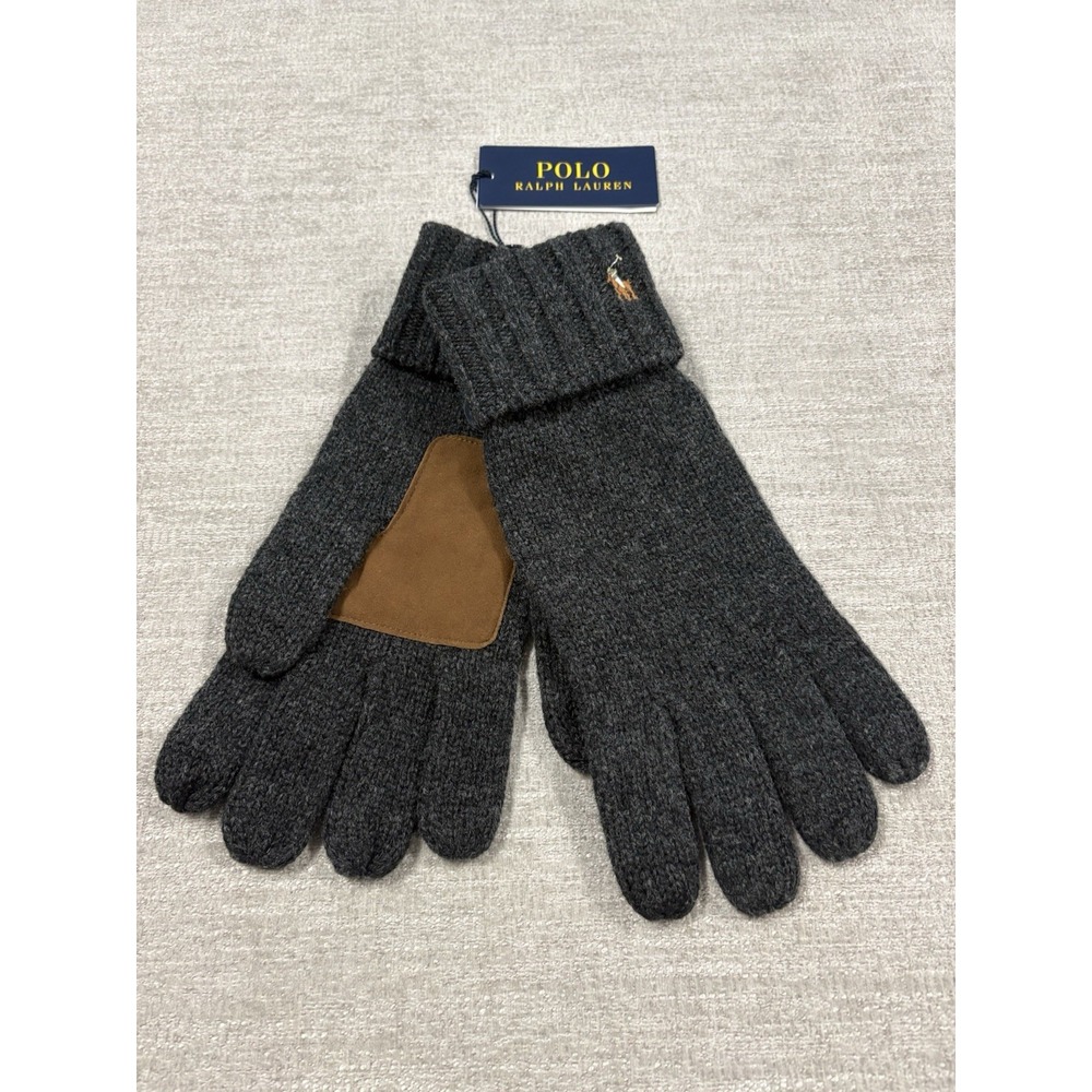 NEW Polo Ralph Lauren Wool Sheep Suede Touch Screen Gloves Classic One Size Grey
